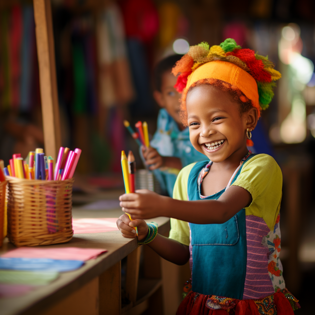 happy child with pens